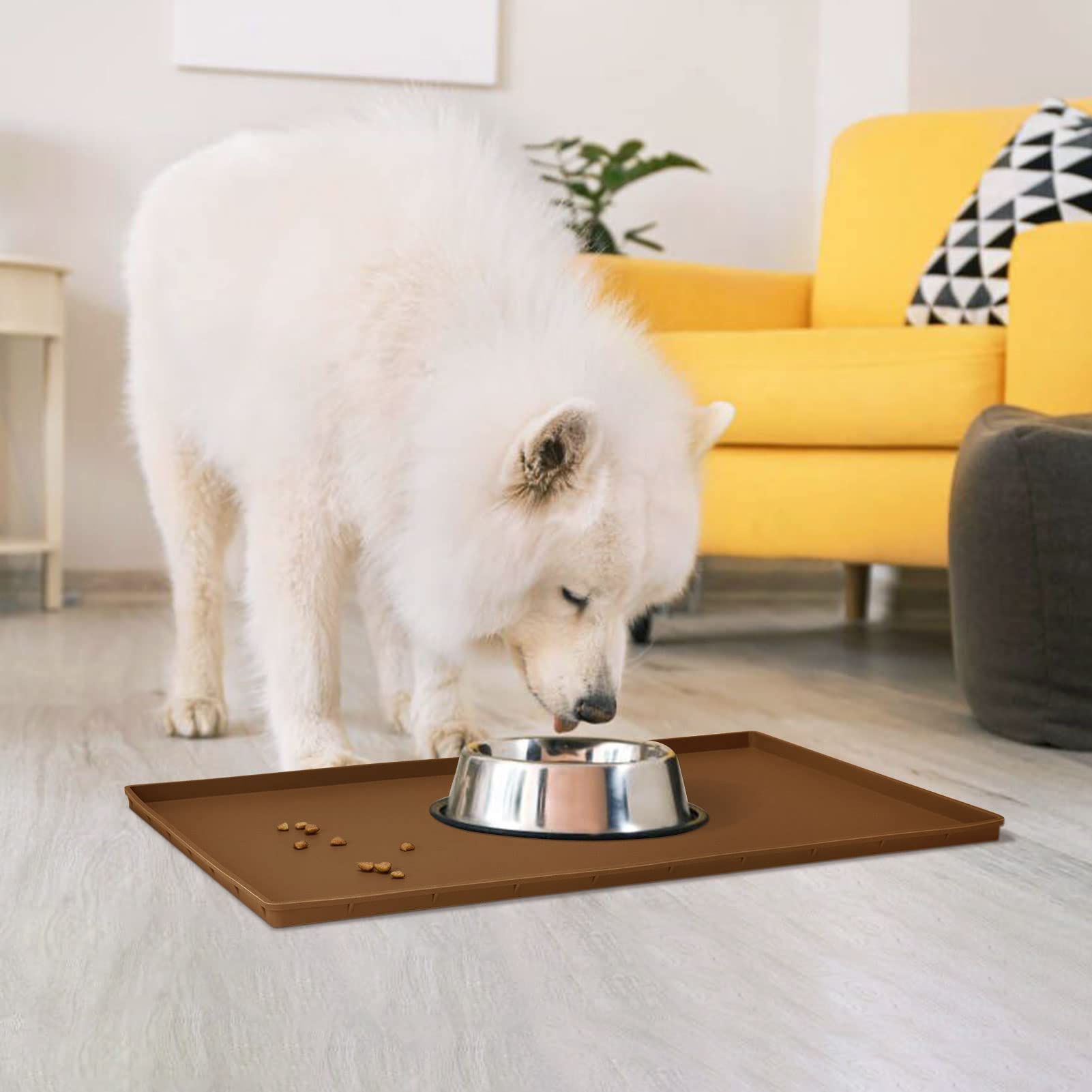 EIOKIT Dog Food Mat,Silicone Waterproof Food Tray,Non Slip Pet Bowl Mats Placemat,0.8  Raised Edge,Suitable for Most Small and M