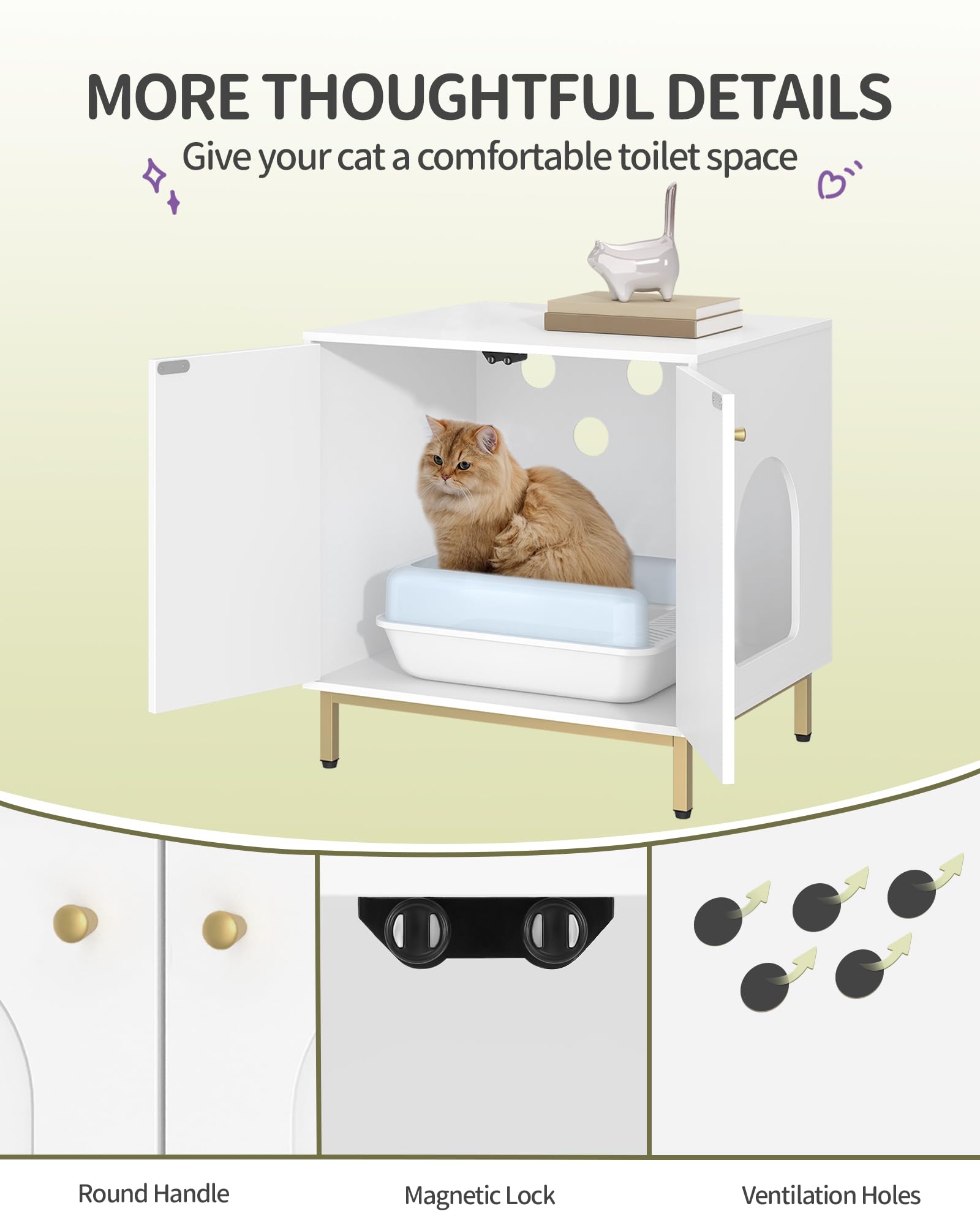 Hzuaneri Cat Litter Box Enclosure, Hidden Litter Box Furniture Cabinet, Wooden Indoor Cat House, Side End Table, Living Room, Be