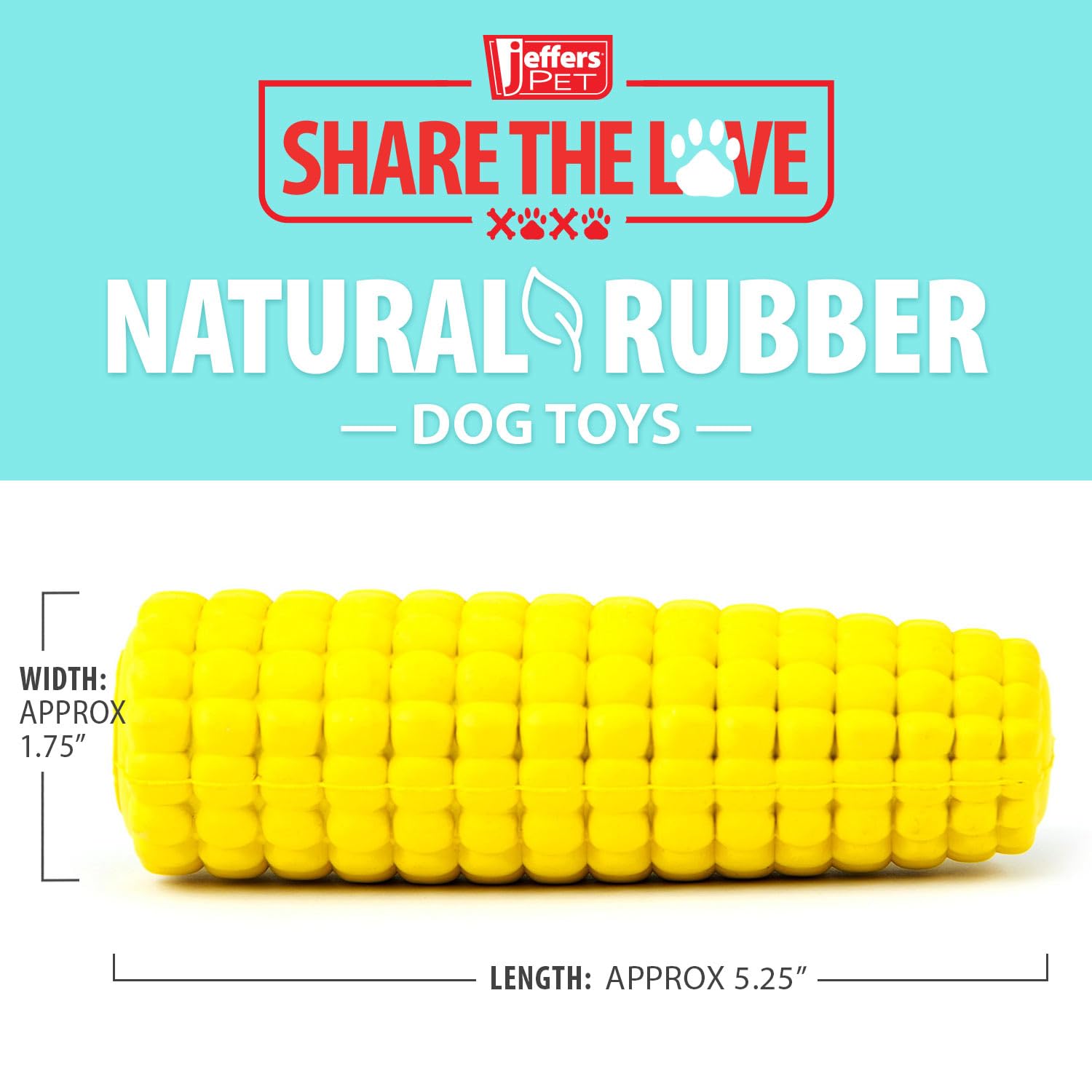 Jeffers Pet Natural Rubber Dog Chew Toy - Corn, Medium - Treat Dispensing, Vanilla Scent, Durable, Non-Toxic, Dishwasher Safe, I