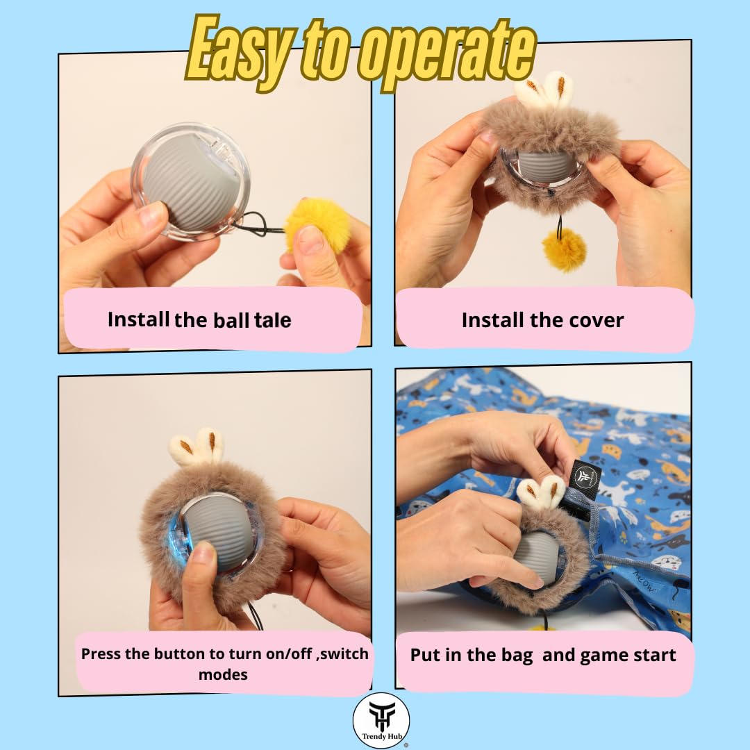 Trendy Hub 2025 Upgrade Interactive Cat Toys, Fast Rolling Led Ball With Pouch, Automatic Motion Activated Ball; Hide And Seek G