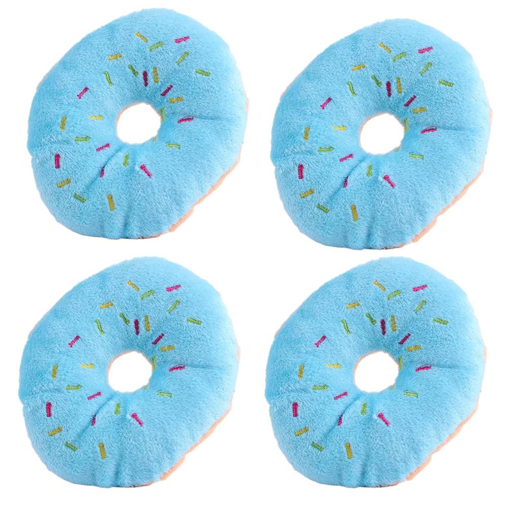 4 Pcs Donut Shape Plush Blue Pet Toy,Lovely Donut Shaped Squeaky Squeaking Sound Toy For Pet Chew Toy Squeaky Plush Dog Toy Blue