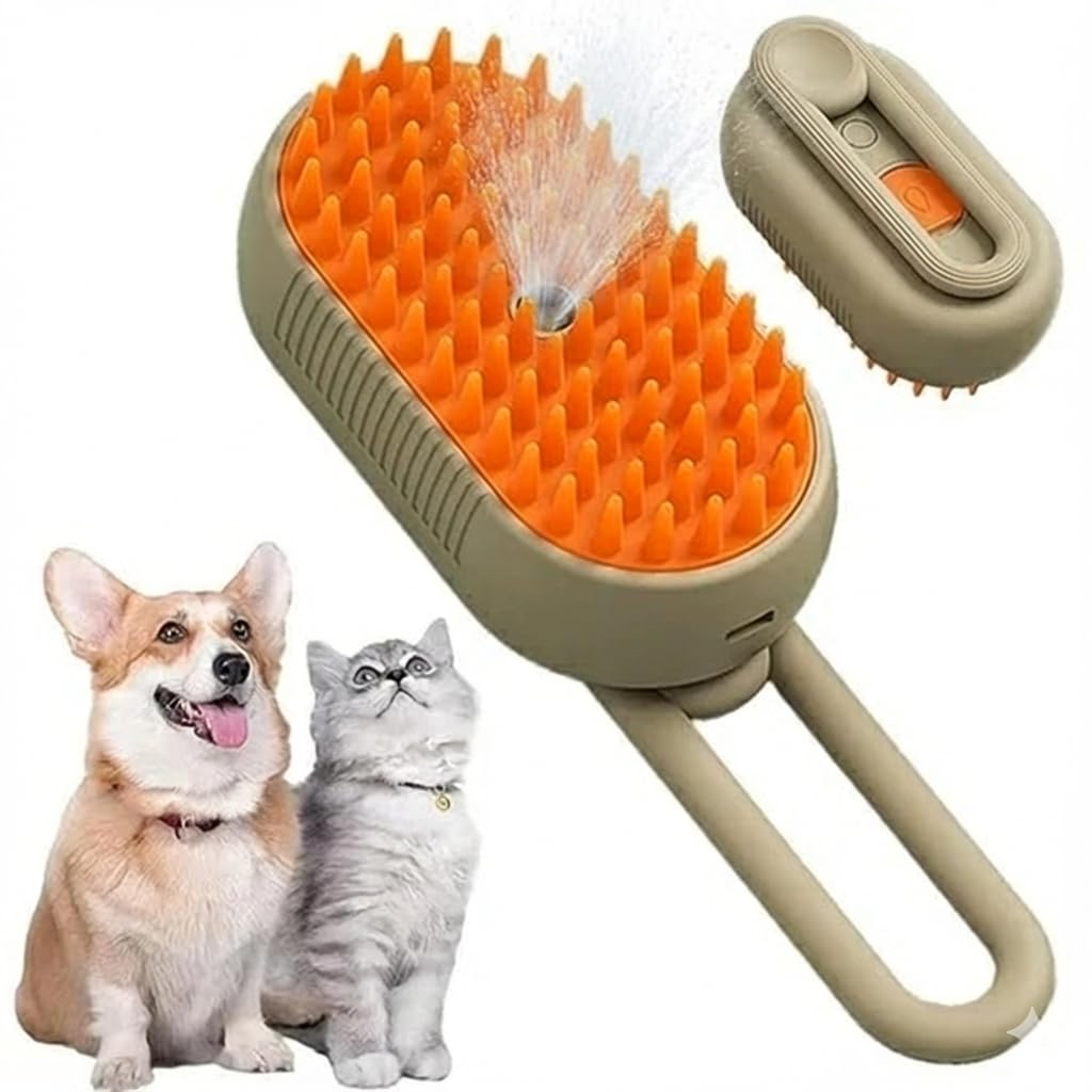7Star | 3In1 Pet Steam Brush For Dogs & Cats  OneTouch Spray Pet Hair Removal Tool | 360 Rotating Handle Cat Brush With Stea