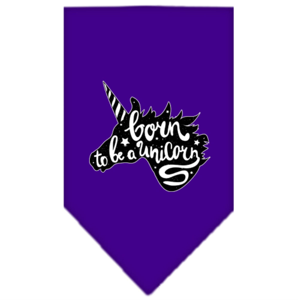 Pet and Dog Bandana Screen Printed, &quot;Born To Be A Unicorn&quot; Purple Small