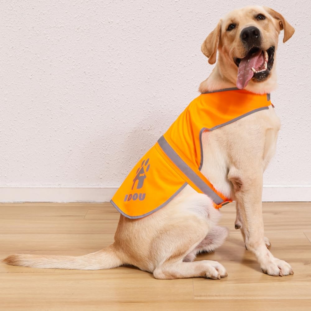Idou Orange Reflective Dog Safety Vest - High Visibility For Walking, Jogging & Training - Size M