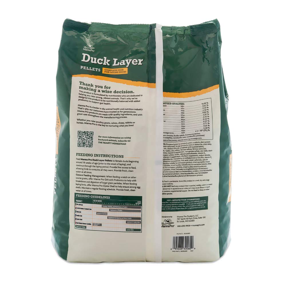Manna Pro Duck Layer Pellet, High Protein for Increased Egg Production, Formulated with Probiotics to Support Healthy Digestion,