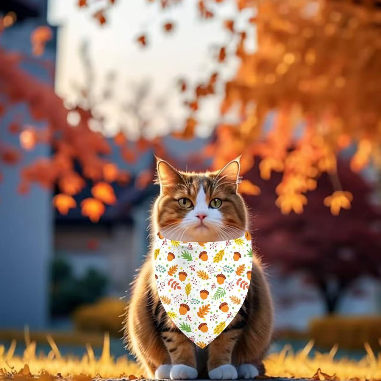 Thanksgiving Dog Bandana, Pumpkin Turkey Dog Scarf, Fall Autumn Leaves Dog Thanksgiving Bandanas for Medium Large Dogs Pets