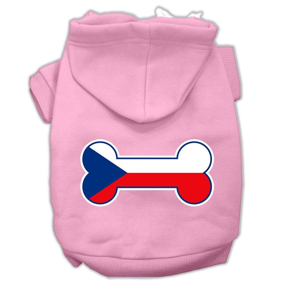 Pet, Dog & Cat Hoodie Screen Printed, 'Bone Shaped Czech Republic Flag' Light Pink Xs (0-3 Lbs.)