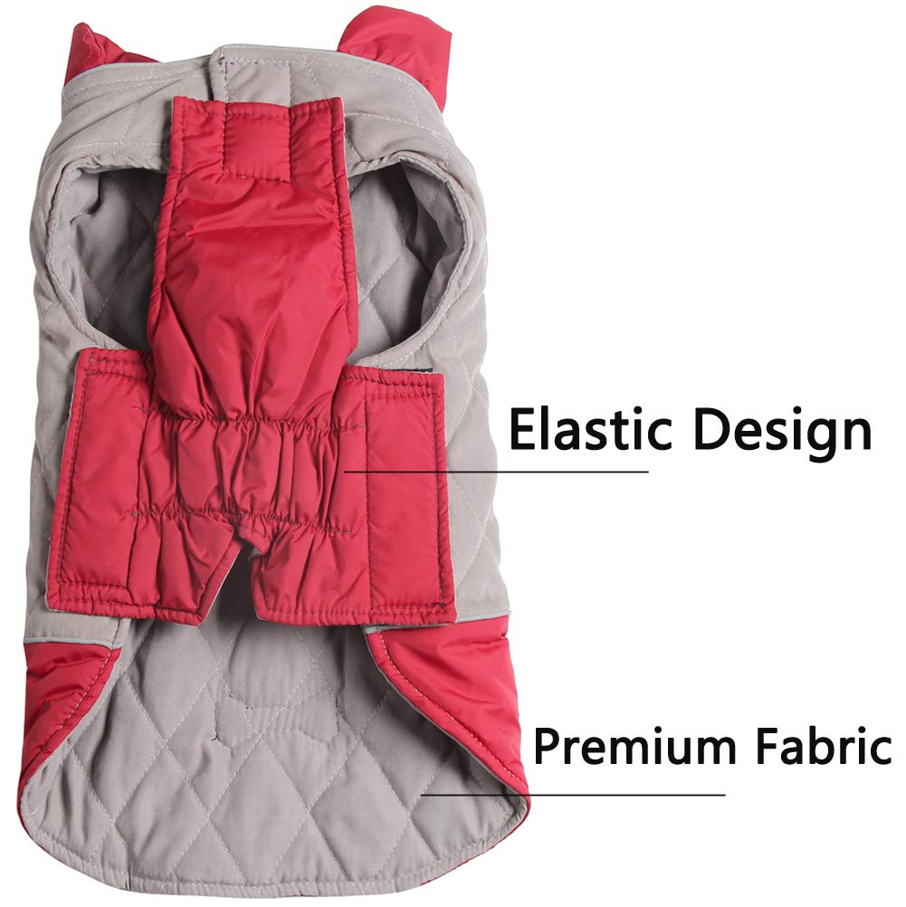 Vecomfy Reversible Dog Coats For Small Dogs Waterproof Warm Puppy Jacket For Cold Winter,Red And Grey S