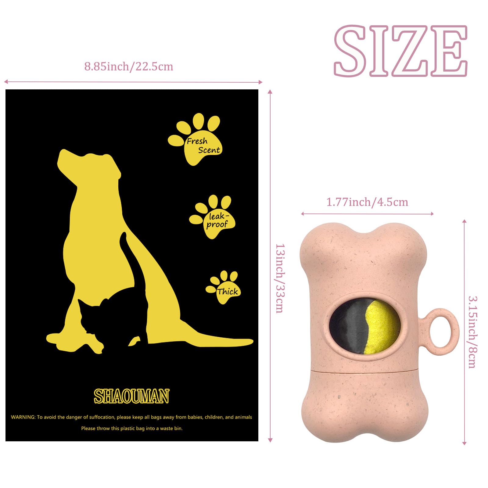 Shaouman Dog Poop Bags Holder For Leash|Dog Baggie Dispenser With Leak-Proof 135 Poo Bags For Leash On The Go For Walking Doggie