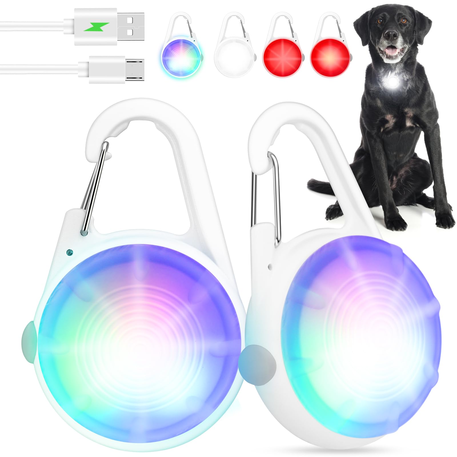 Poeey Dog Collar Light 2Pack Led Rechargeable Clip On With Rgb Color Pet Harness Dog Lights For Night Walking Camping