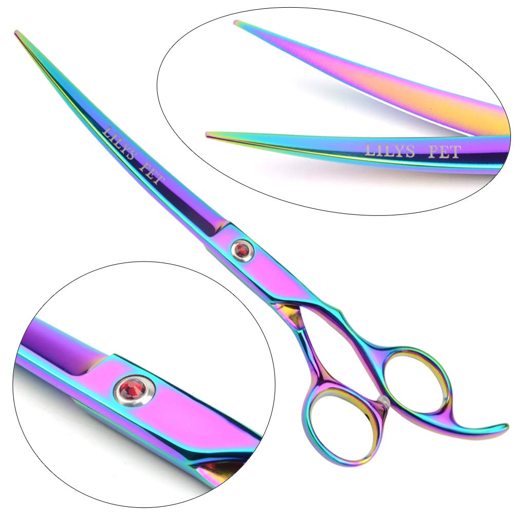 Lilys Pet Professional Pet Dog Grooming Coated Titanium Scissors Suit Cutting&Curved&Thinning Shears (7.5 Inches, Rainbow)