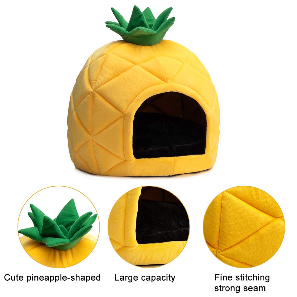 Hollypet Cozy Pet , Warm Cave Nest Sleeping Bed Pineapple Shape Puppy House For Cats And Small Dogs, Yellow