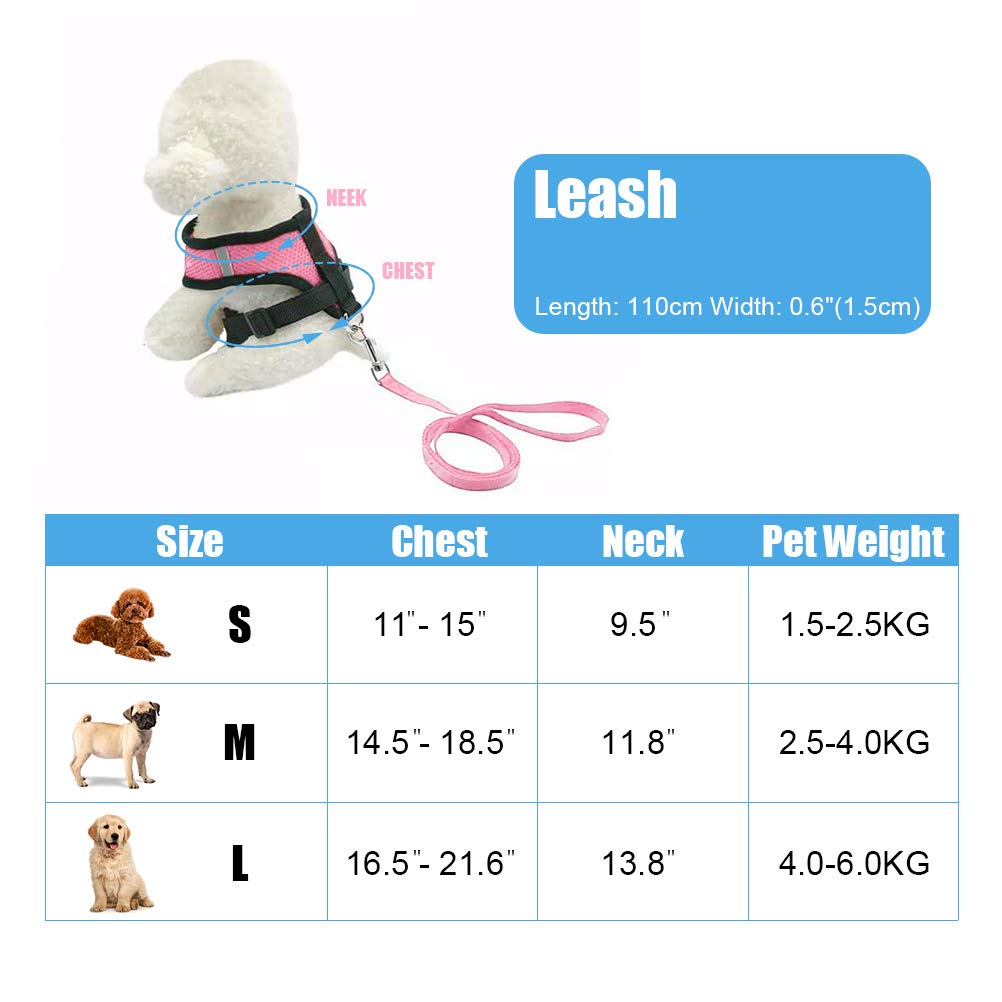 Soft Mesh Dog Harness Vest, Small Dog Harness, Night Reflective Adjustable Mesh Harness With Padded Vest And Leash(Pink)