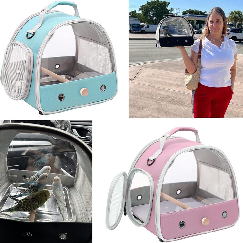 Bird Travel Carrier, Portable Small Bird Parrot Parakeet Carrier with Standing Perch (No Tray), Side Access Window Collapsible