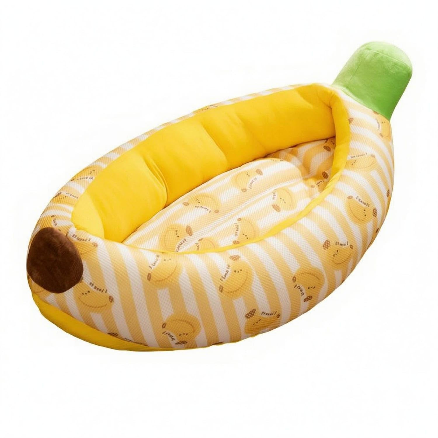 Yellow and White BananaShaped Pet Bed Striped Raised Side Pet Mattress, XL