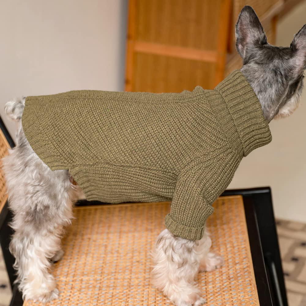 Fitwarm Thermal Knitted Dog Sweater Doggy Winter Coat Pet Clothes Doggie Turtleneck Jacket Puppy Outfits Cat Sweatsuit Sage Green Xx-Large