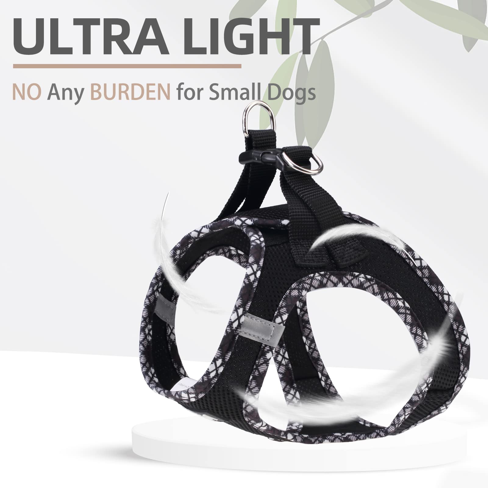 Pupteck Dog Harness And Leash Set For Small Medium Dogs No Pull Step-In Soft Mesh Puppy Cat Vest Harnesses Reflective At Night, Black L