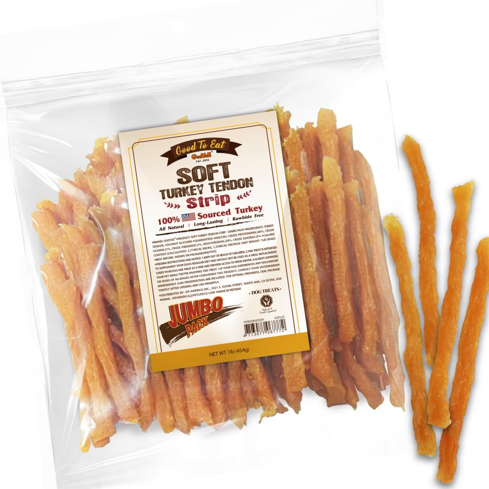 Gootoe Soft Turkey Tendon Stirip 1 lb, Natural Chewy Snack, USA-Sourced Turkey Tendon, Premium Training Chew, Hypoallergenic, Re