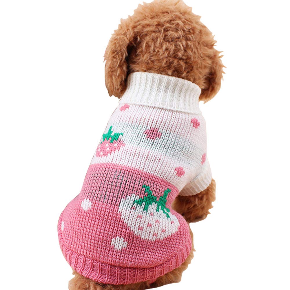 Chborchicen Pet Dog Sweaters Classic Knitwear Turtleneck Winter Warm Puppy Clothing Cute Strawberry And Heart Doggie Sweater (Red1, Medium)