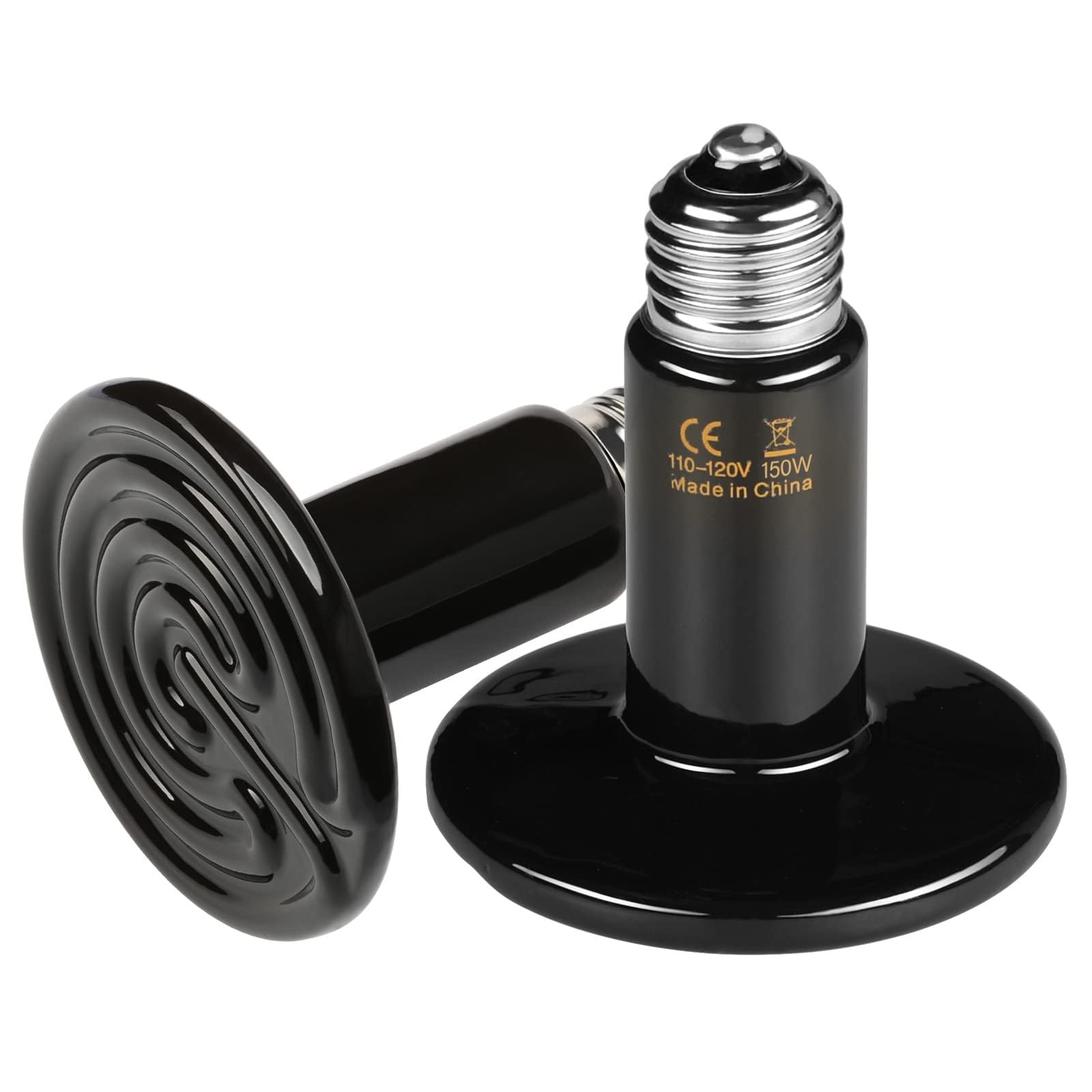 HealSmart Reptile Heat Lamp 150W 2-Pack Ceramic Heat Emitter, No Light Emitting Heat Bulbs for Amphibian Pet Brooder Coop Incuba