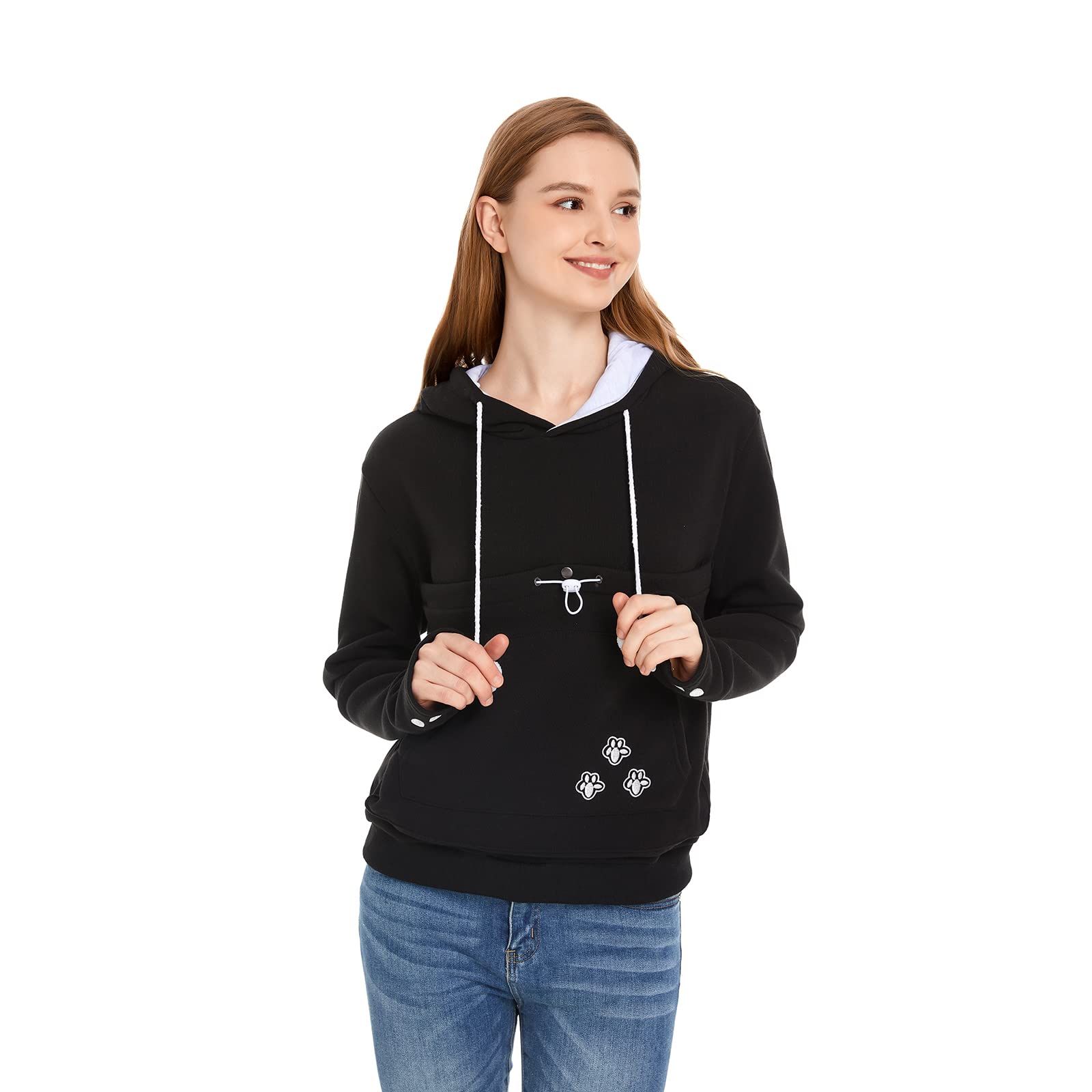 Kei Tomlison Unisex Big Pouch Hoodie Long Sleeve Pet Dog Holder Carrier Sweatshirt, Black-Thick, Xx-Large