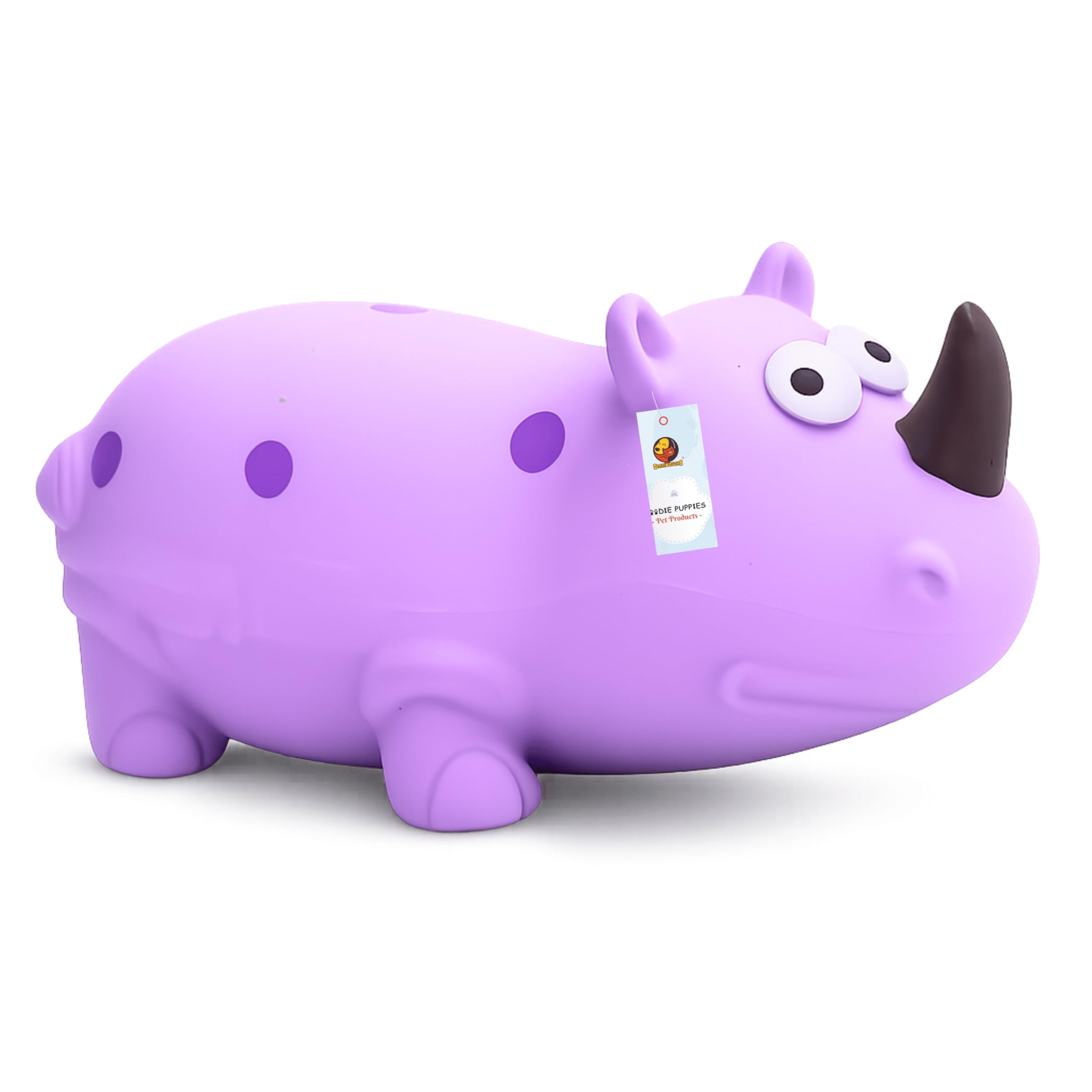 Foodie Puppies Dog Squeaky Chew Latex Rubber Toy  (Purple Rhino) | For Small Dogs & Puppies | Durable, Soft, Animal Design, Fet