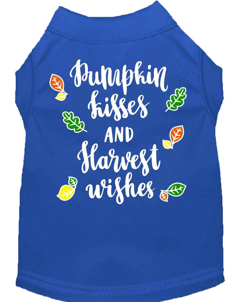 Pet Dog And Cat Shirt Screen Printed, 'Pumpkin Kisses & Harvest Wishes' Blue 2Xl (20-25 Lbs.)