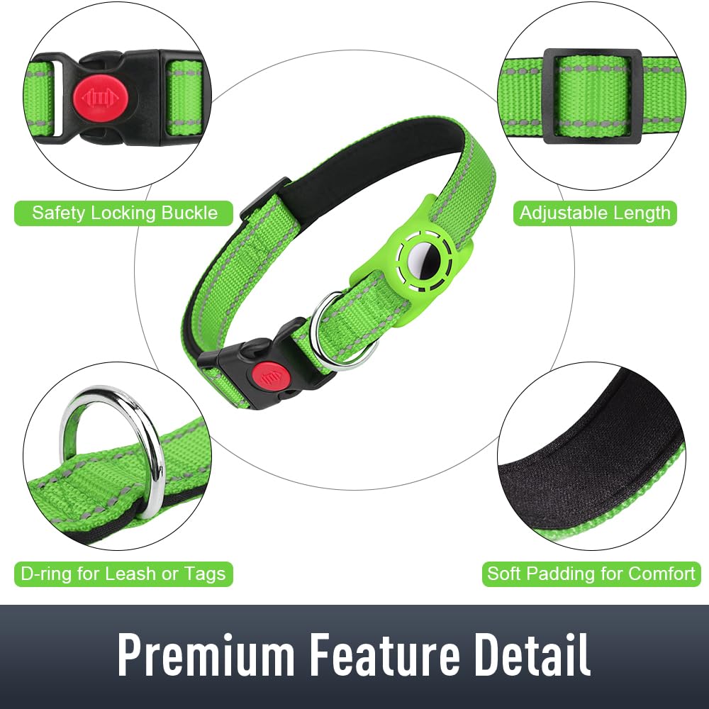 Erbine Airtag Dog Collar With Airtag Holder For Medium Dogs, Reflective, Soft Padded & Safety Locking Buckle, Nylon Pet Collars