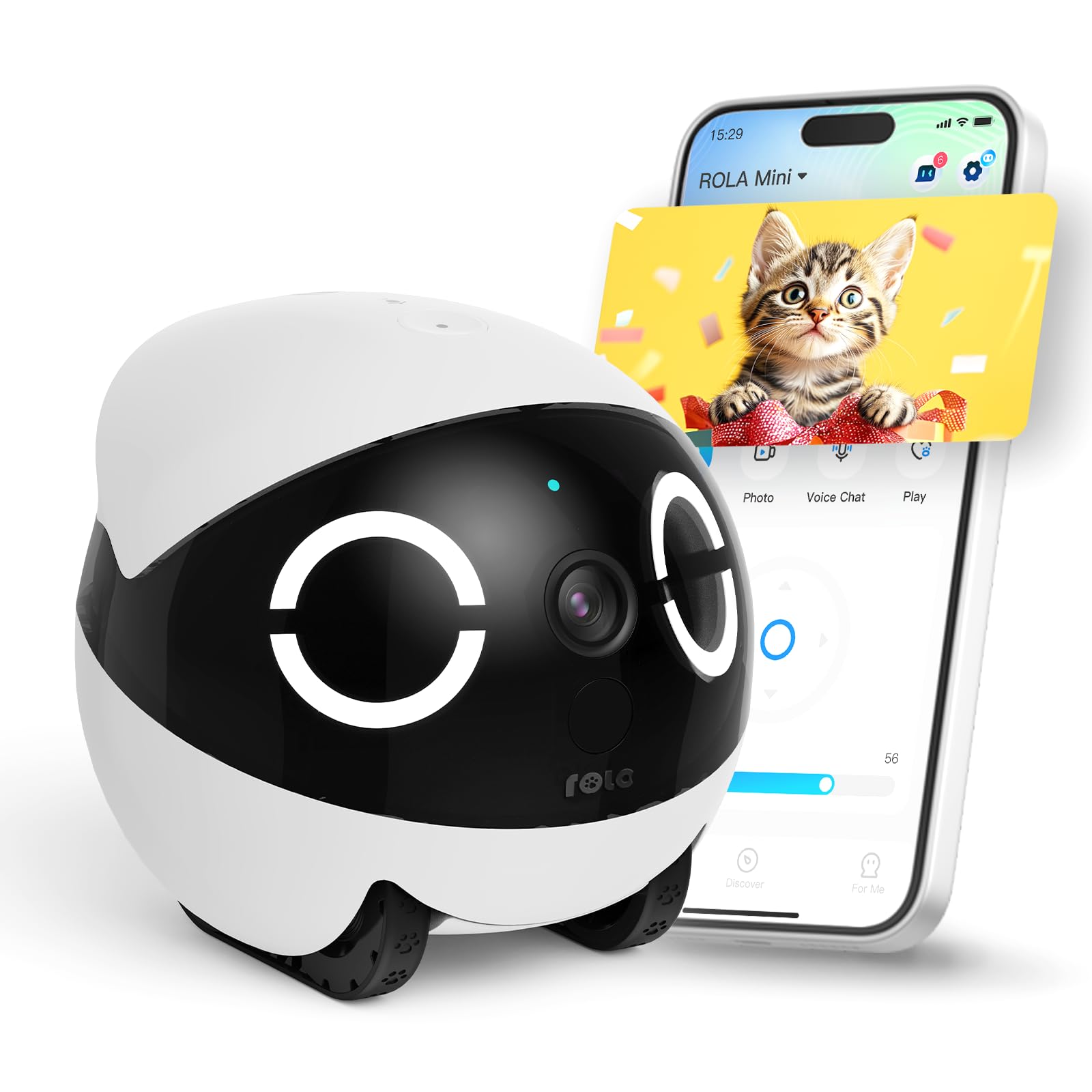 Enabot EBO ROLA Mini 2K Camera Robot: Movable Pet Camera Battery-Powered with Phone App, Indoor Cam w/One-Touch Call, 2-Way Talk