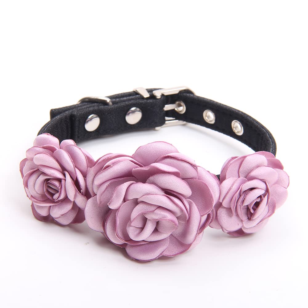 Sks Pet Roses Collar Necklace For Small Dogs Cats Girl Teacup Yorkie Handmade Adjustable Size M Purple(11~13Inch)