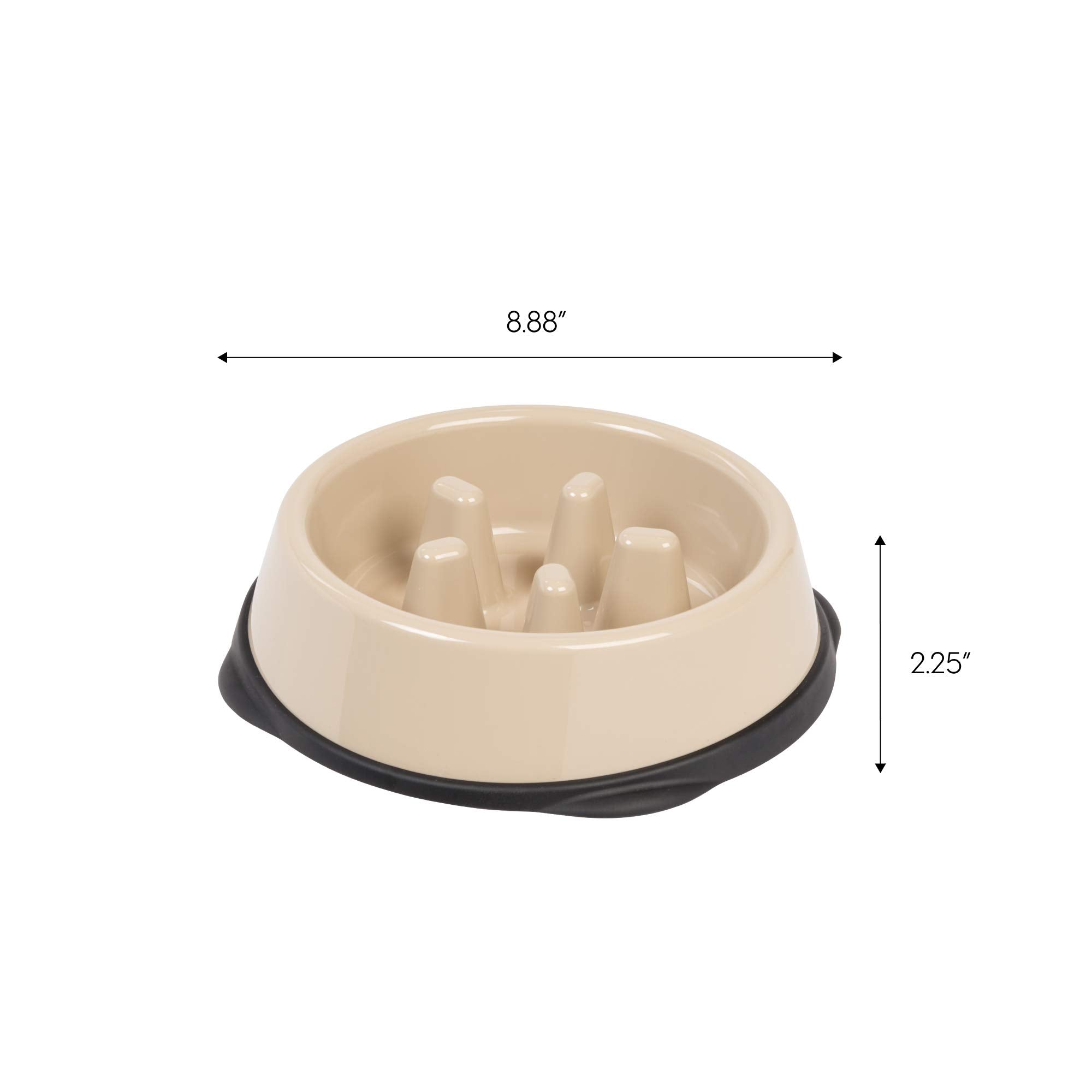 IRIS USA Small Slow Feeder Bowl for Long Snouted Pets, Slow Feeding Bowl with Raised Bumps for Dogs Cats and Other Pets, Beige/B