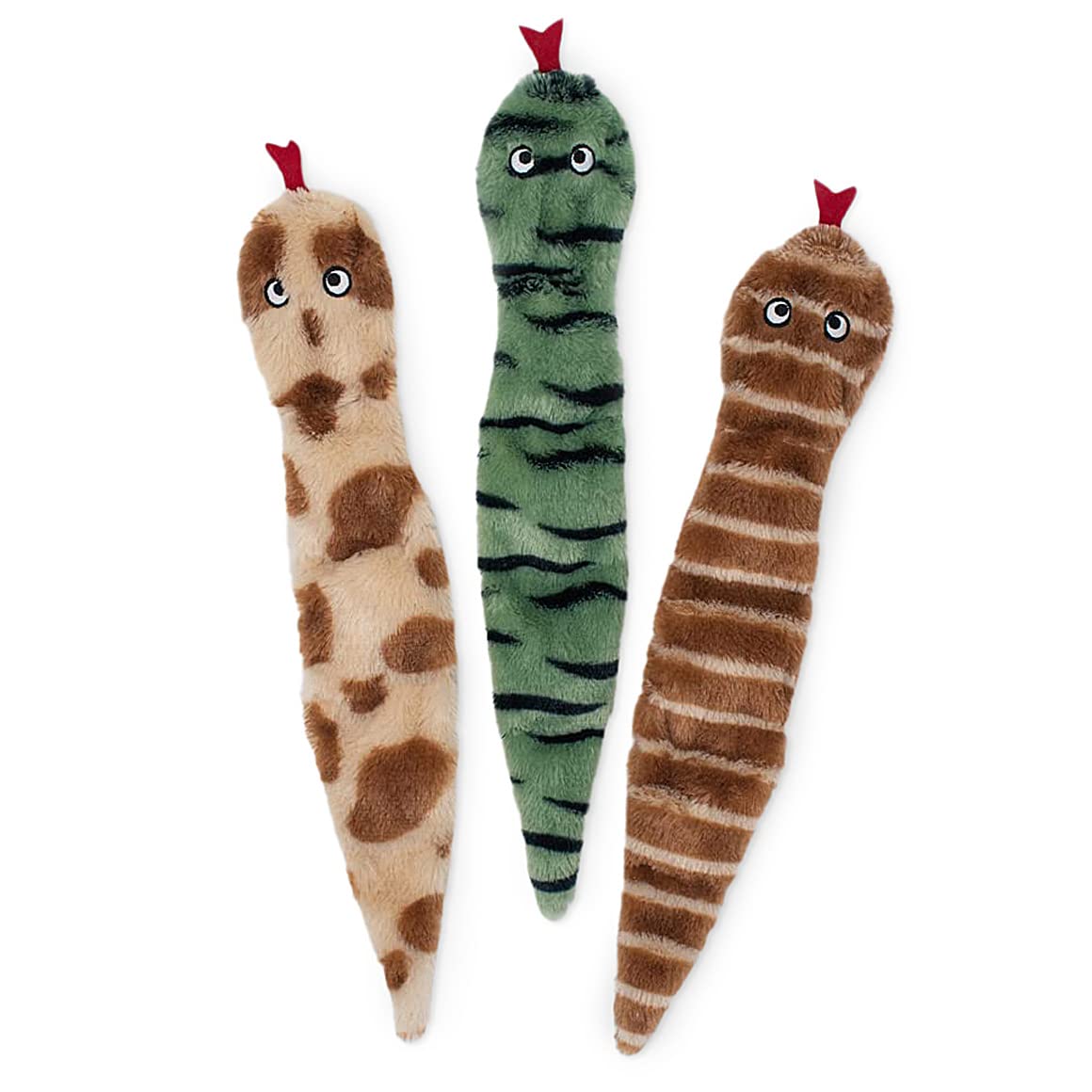 Zippypaws Skinny Peltz - 3 Multicolored Snakes - No Stuffing Squeaky Dog Toys, Unstuffed Chew Toy For Small & Medium Breeds, Bulk Multi-Pack Of 3 Soft Plush Dog Toys, Flat No Stuffing Puppy Toys - 18'
