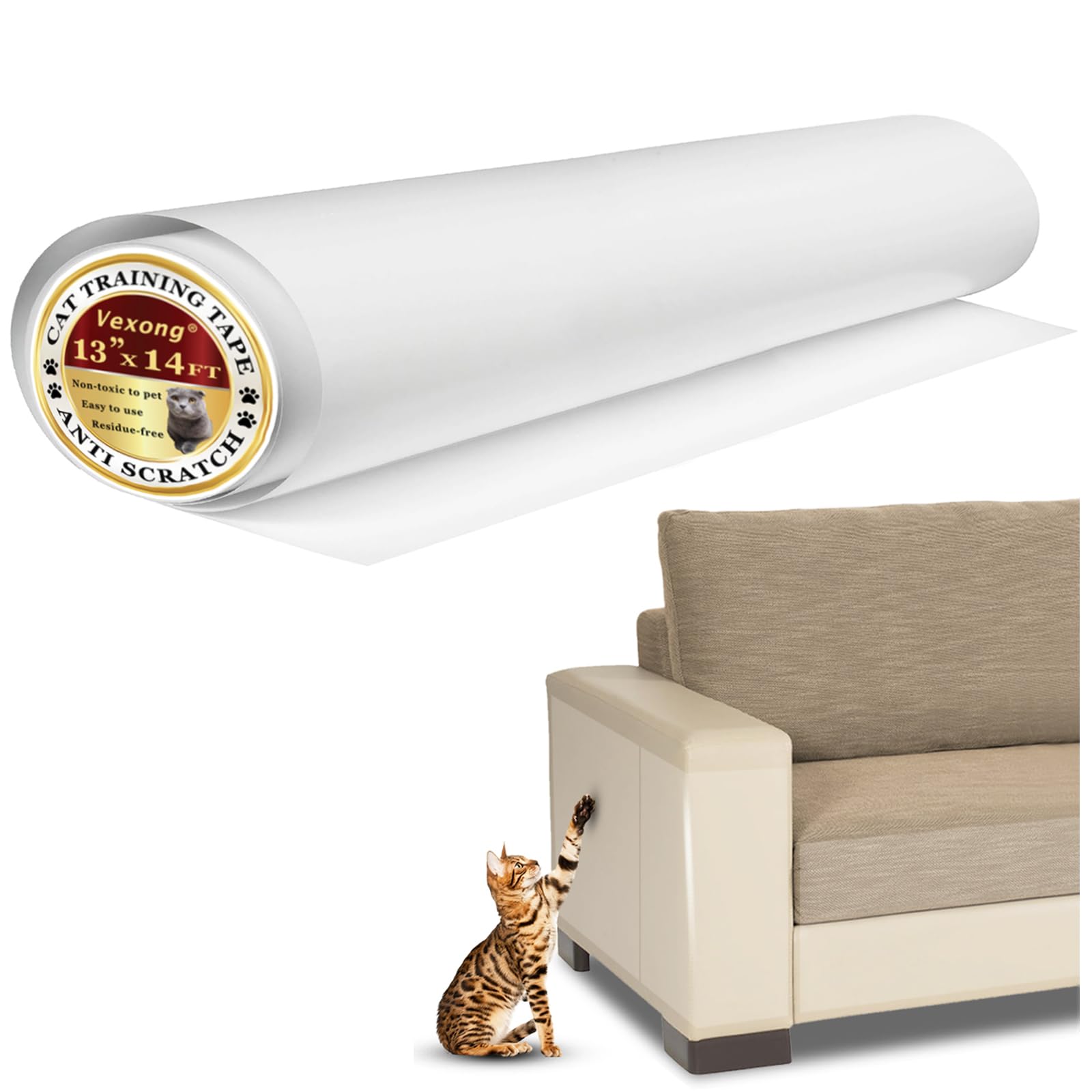 Vexong Cat Scratching Tape Pads Deterrent Tape 13'' X 14Ft Furniture Protectors From Cats Transparent Self-Adhesive Pet Training