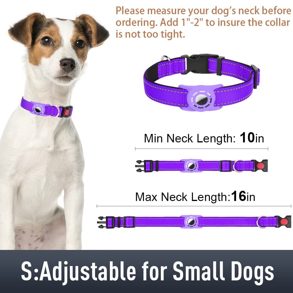 Erbine Airtag Dog Collar For Small Dogs, Reflective Dog Collars With Airtag Holder, Soft Padded & Safety Locking Buckle, Nylon Pet Collar Adjustable For All Breeds, Purple