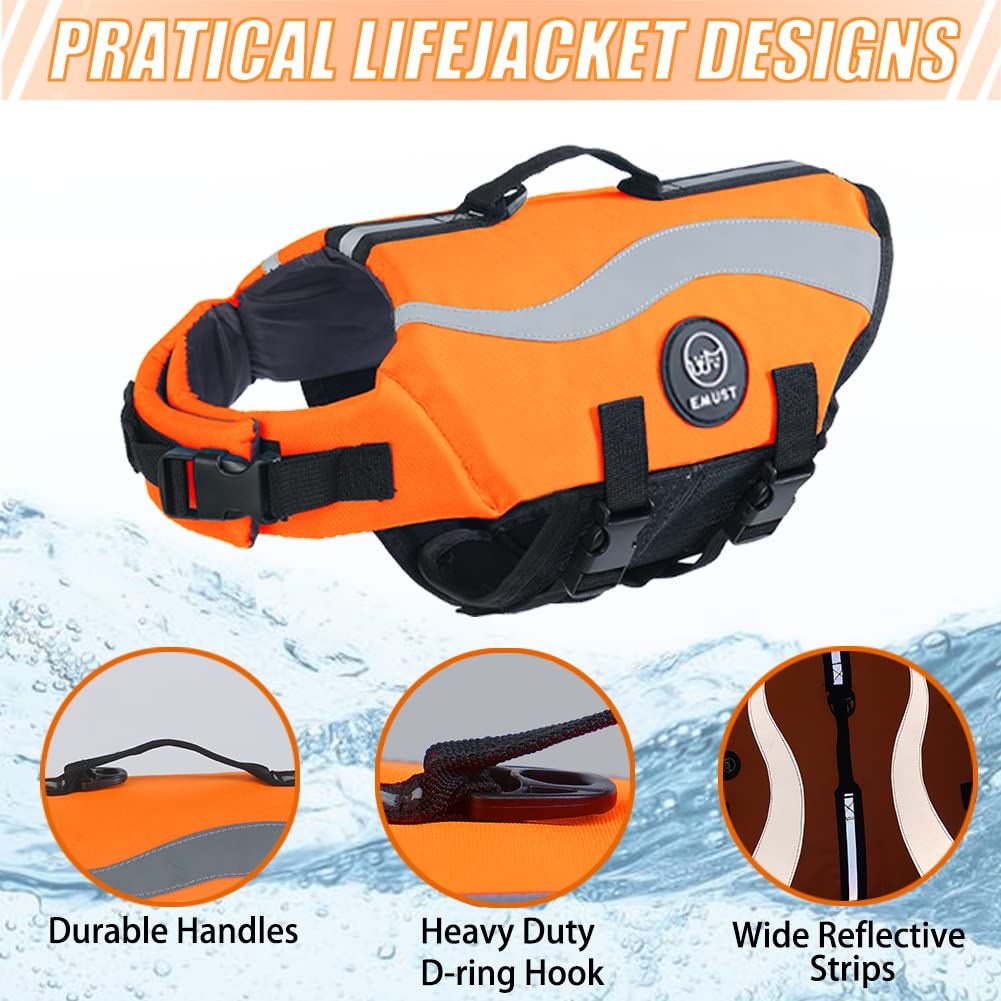 Emust Dog Life Jacket, Reflective & Adjustable Dog Life Vests For Small/Medium/Large Dogs, Durable Dog Water Vest For Dogs With