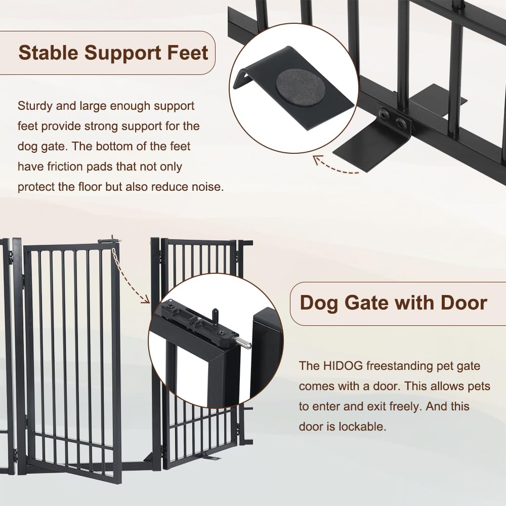 Hidog Metal Freestanding Dog Gate With Door, Extra Wide 81', 31' Height Foldable Dog Gates For Doorways, Tall Pet Fence Indoor