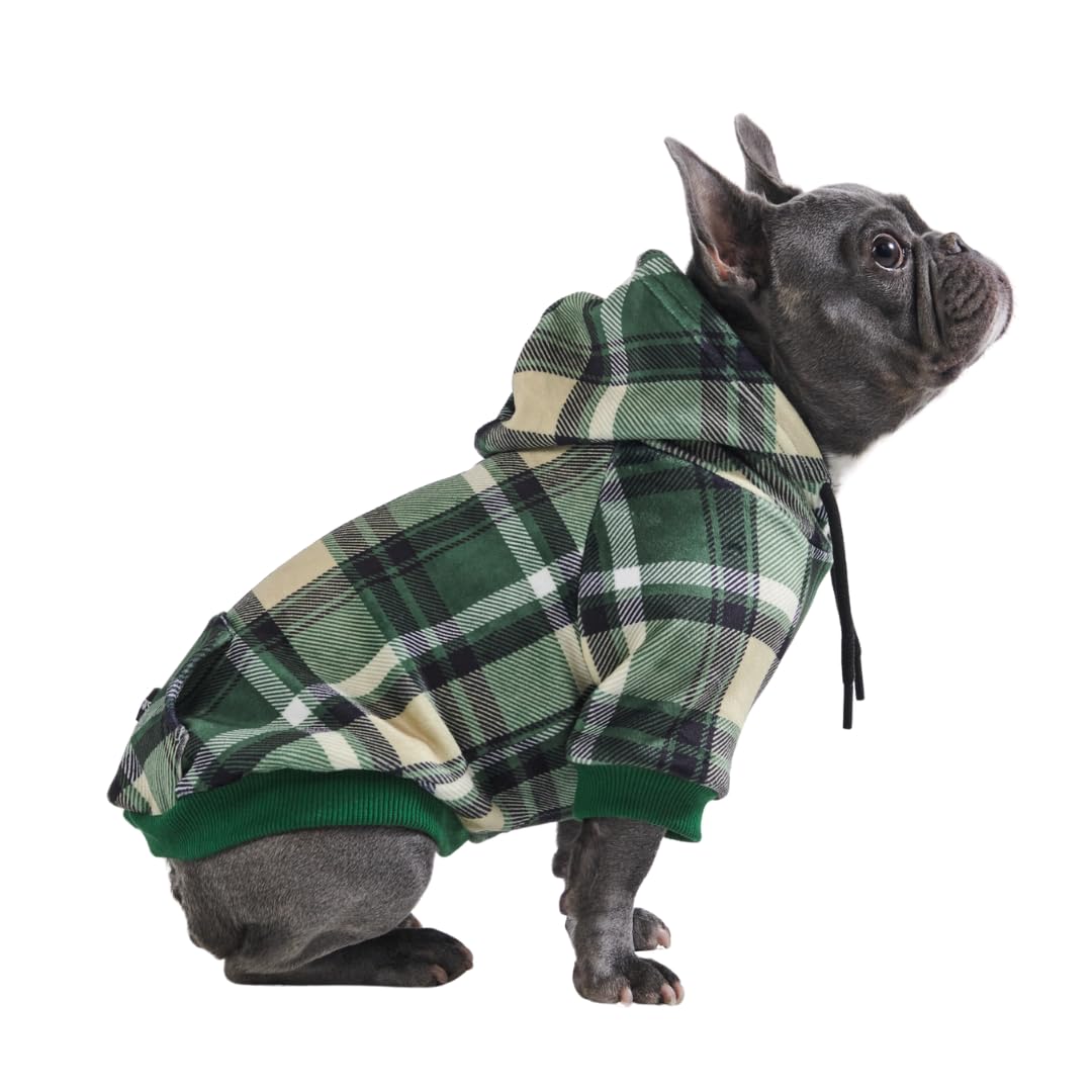 Spark Paws Dog Hoodie - Premium Quality, Buttery Soft, Superior Comfort And Fit, Calming Fleece Interior, Suitable For All Breeds - Green Plaid - L