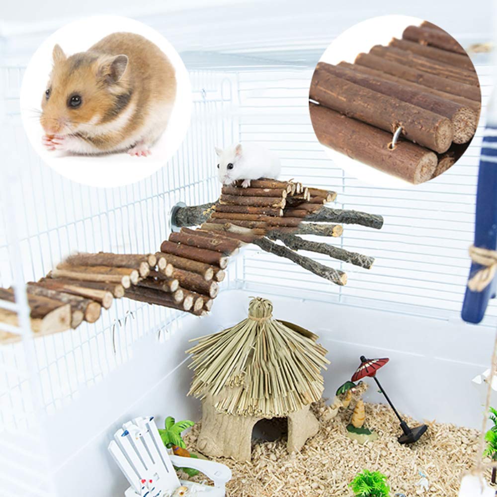 Pinvnby Hamster Toys, Wooden Hamster Ladder Bridge Tunnel Hide, Hamster Cage Accessories For Chinchillas Guinea Pigs Hamster Mouse Rat Ferre, Rodents Natural Hideout For Small Animals (2Pack)