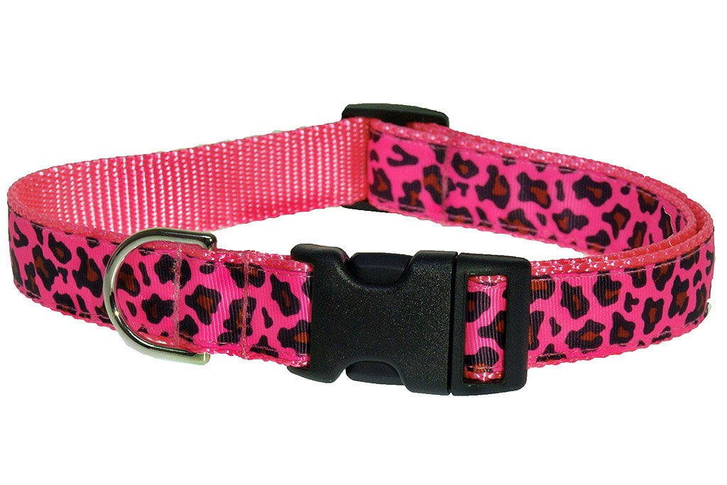 Medium Pink Leopard Dog Collar: 3/4' Wide, Adjusts 13-20' - Made In Usa.