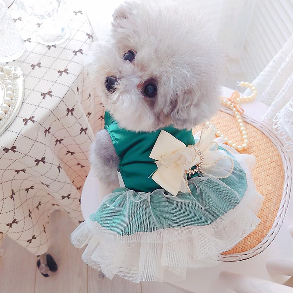 Aniac Retro Dog Tulle Dress With Leash Ring Spring Summer Girl Puppy Clothes For Small Dog Cat Apparel Formal Pet Prom Dress For