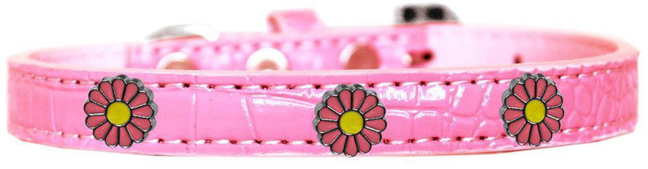 Dog, Puppy & Pet Designer Croc Widget Collar, &quot;Pink Daisies&quot; Copper 20