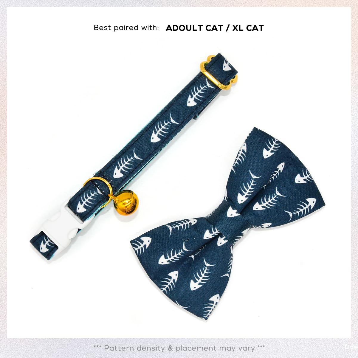 Fish Bone Cat Collar Bow Tie, Breakaway Safety Collar, Wedding/Birthday Cat Accessories, Adjustable Bowtie, Removable Jingle Bel