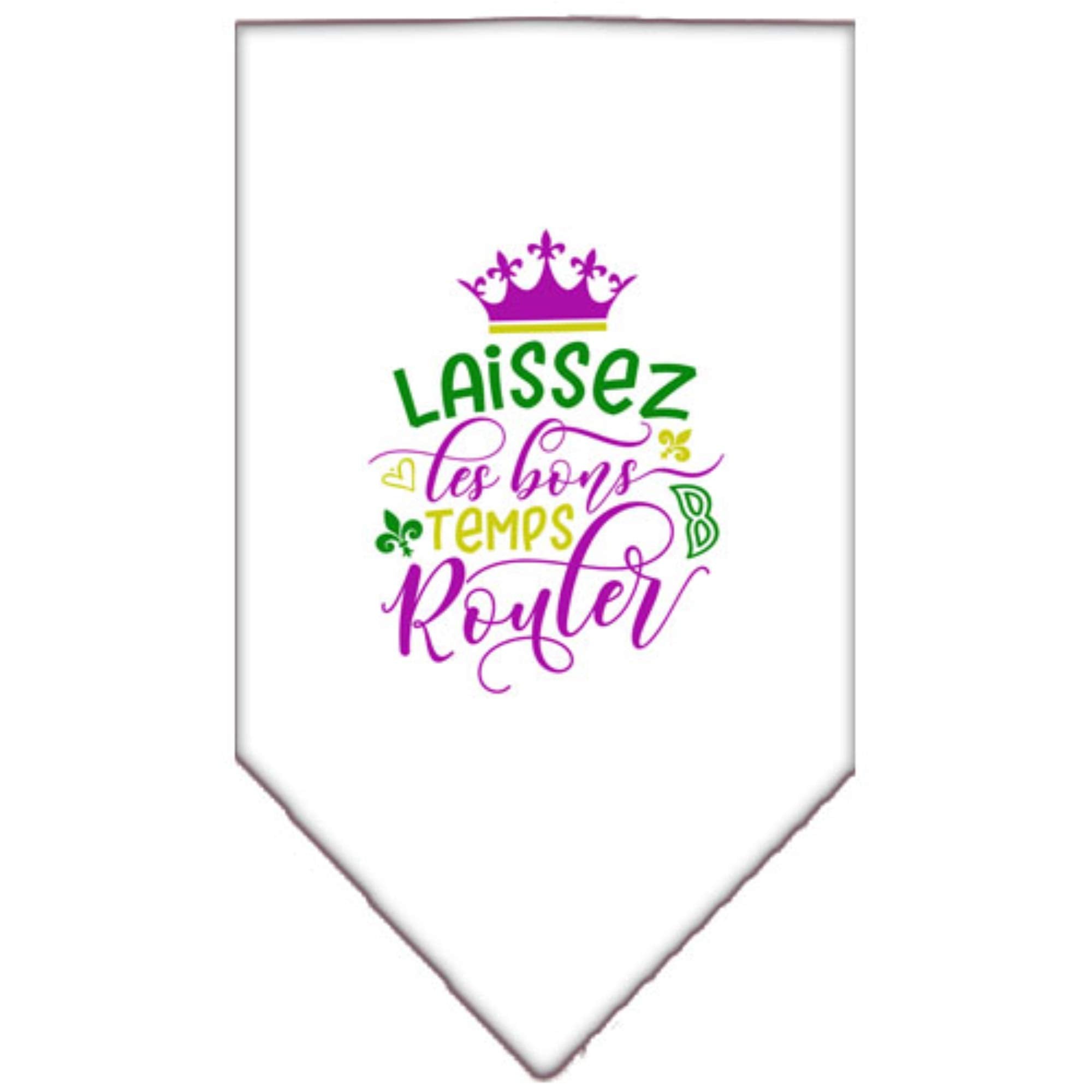 Mirage Pet Product Laissez Les Bons Temps Rouler Screen Print Mardi Gras Bandana White Large