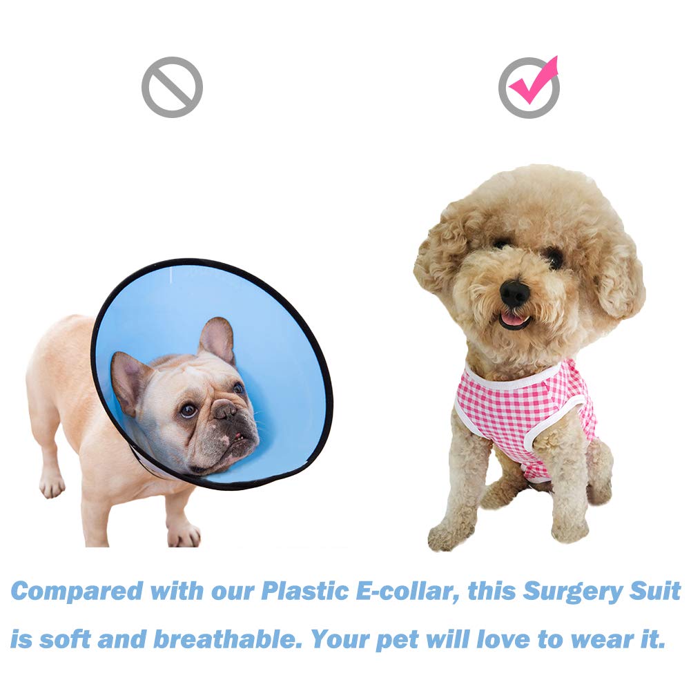 Dogs Recovery Suit Post Surgery Shirt For Puppy, Wound Protective Clothes For Little Animals(Pink White Plaid-M)