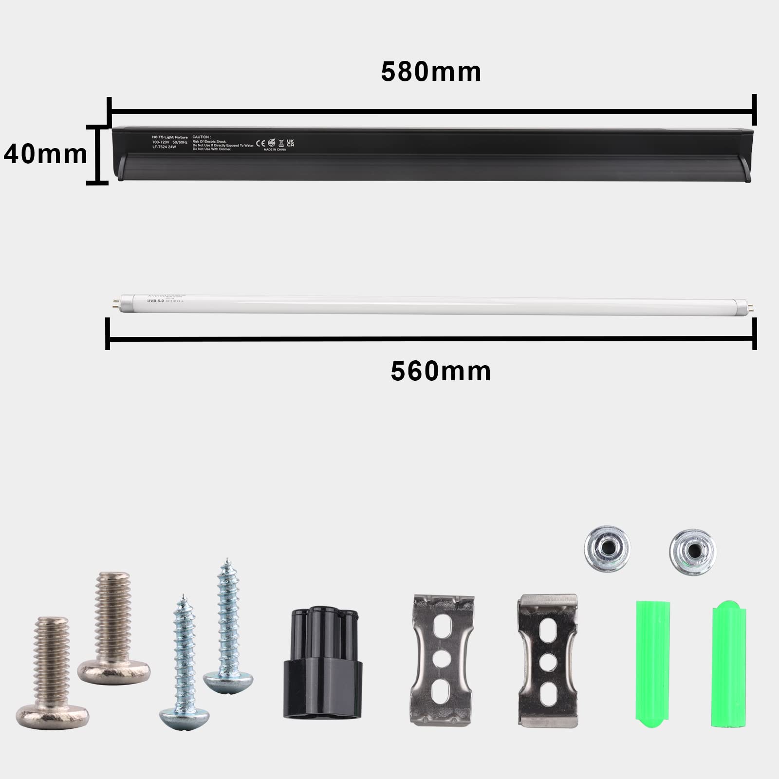 Aiicioo T5 UVB Lighting Combo Kit 24W - Reptile Light Fixture and 5.0 Light Bulb for Bearded Dragon Leopard Gecko