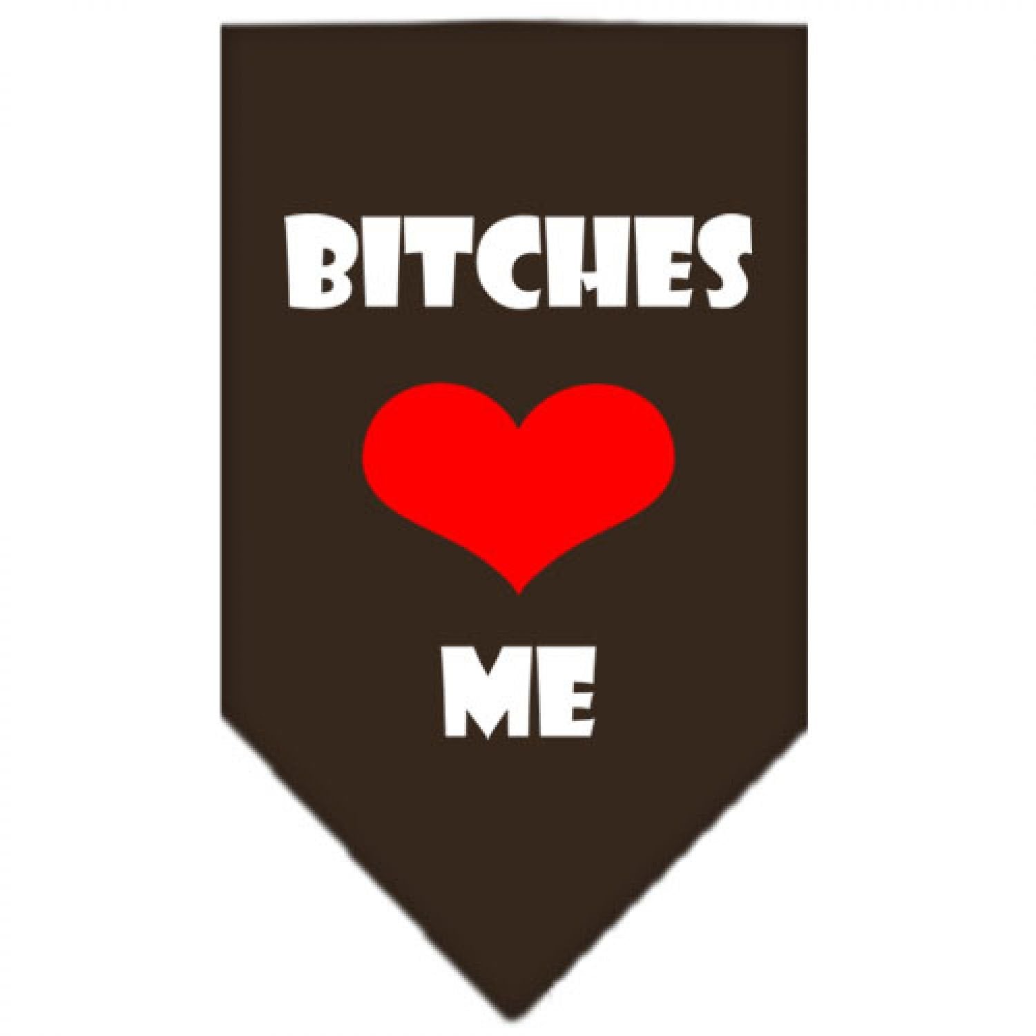 Mirage Pet Products Bitches Love Me Screen Print Bandana for Pets, Small, Cocoa