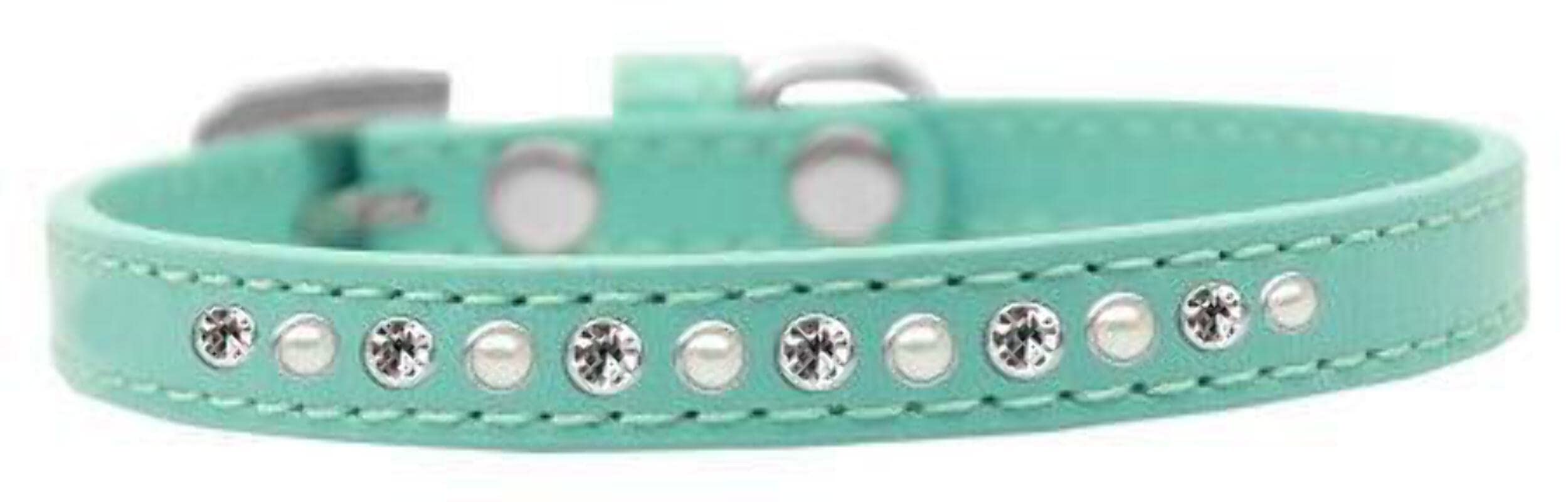 Mirage Pet Products Pearl and Clear Crystal Aqua Puppy Dog Collar, Size 10