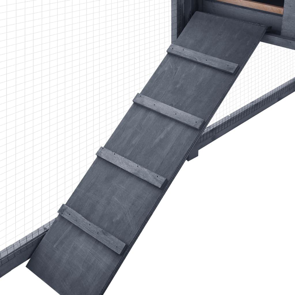 vidaXL Solid Fir Wood Outdoor Rabbit Hutch with Run Wooden Pet Supply Small Animal Habitat Rabbit Pet Cage Chicken Room House Carrier Gray and White