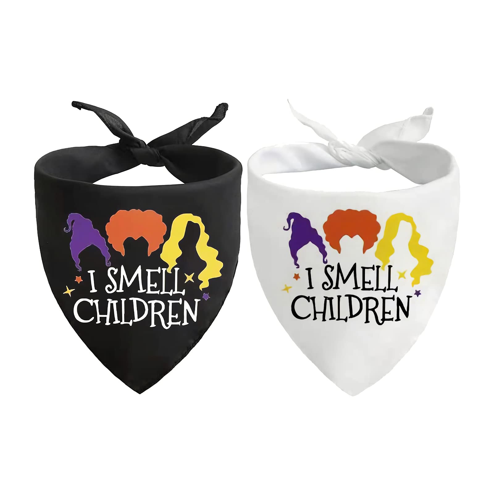 Halloween Hocus Pocus Dog Bandanas - I Smell Children Witch Dog Scarf - 2 Pcs Adjustable Sanderson Sisters Holiday Party Triangle Reversible Pet Bandanas For Small Medium Large Dogs