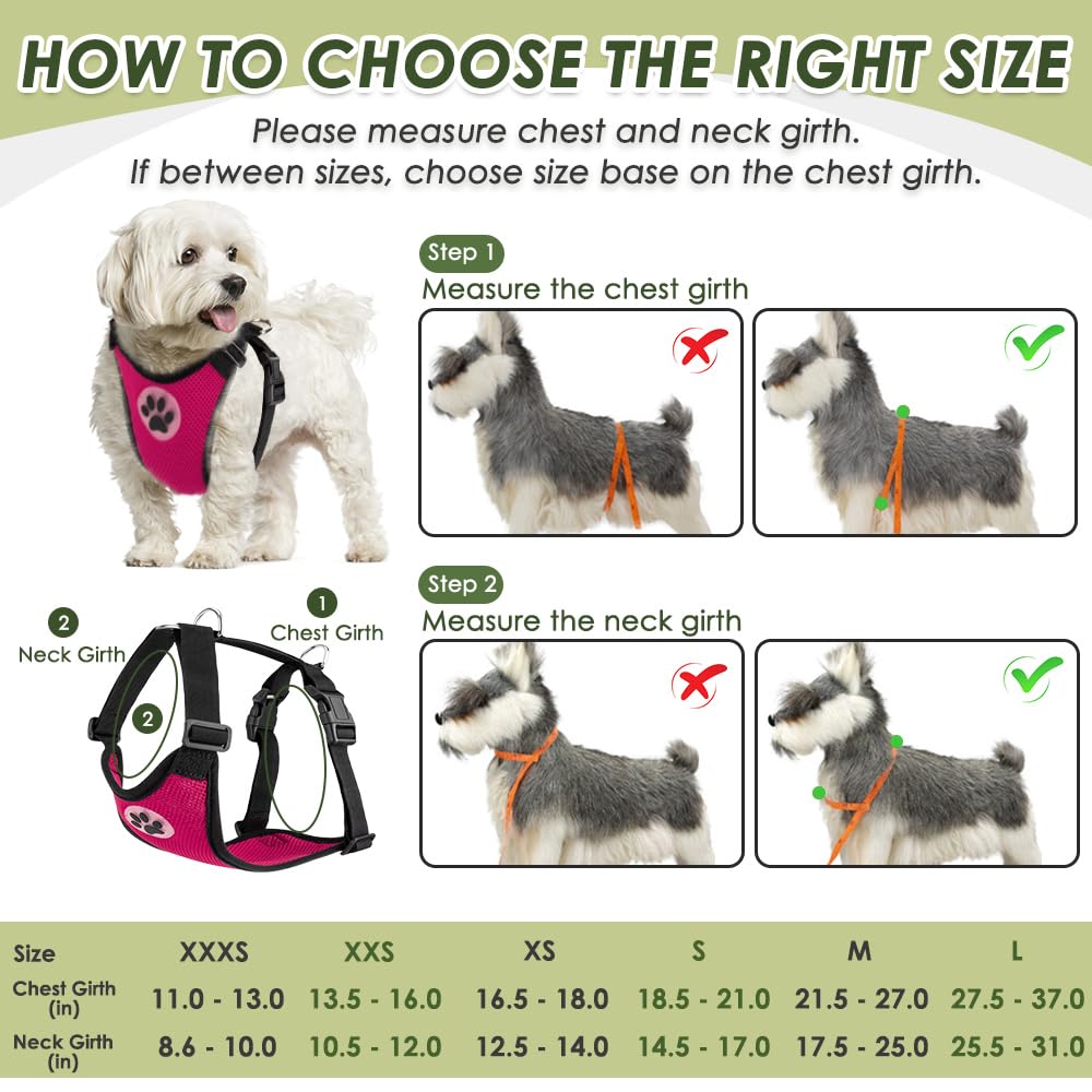 Slowton Dog Car Harness Seatbelt Set, Adjustable Vest Harness Double Breathable Mesh Fabric & Car Seat Belt Vehicle Safety Connector Strap With Elastic Bungee For Small Medium Large Pets(Rose,Xs)